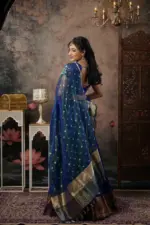 Peacock Dual Tone Tissue Silk Dupatta with Gold Zari Buttis - Image 4