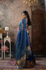 Peacock Dual Tone Tissue Silk Dupatta with Gold Zari Buttis - Image 3