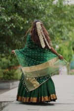 Bottle Green Silk Chequered Lehenga Set of 3