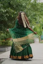 Bottle Green Silk Chequered Lehenga Set of 3 - Image 5