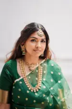 Bottle Green Silk Chequered Lehenga Set of 3 - Image 3