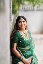 Bottle Green Silk Chequered Lehenga Set of 3 - Image 2