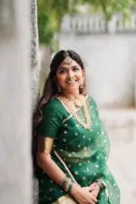 Bottle Green Silk Chequered Lehenga Set of 3 - Image 2
