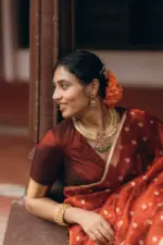 Maroon Silk Chequered Lehenga Set of 3 - Image 6