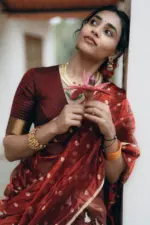Maroon Silk Chequered Lehenga Set of 3 - Image 7