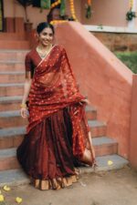 Maroon Silk Chequered Lehenga Set of 3 - Image 2