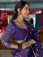 Pink Embroidered Kota Silk Lehenga Set of 3 - Image 10