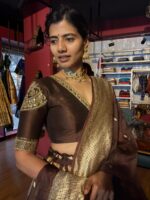 Brown Embroidered Tissue Silk Lehenga Set of 3 - Image 2