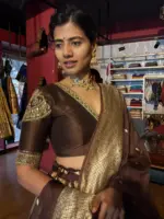 Brown Embroidered Tissue Silk Lehenga Set of 3 - Image 8