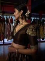 Brown Embroidered Tissue Silk Lehenga Set of 2 - Image 7