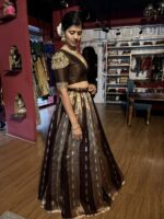 Brown Embroidered Tissue Silk Lehenga Set of 2 - Image 3