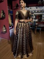 Brown Embroidered Tissue Silk Lehenga Set of 2