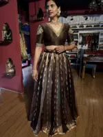 Brown Embroidered Tissue Silk Lehenga Set of 2