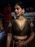 Brown Embroidered Tissue Silk Lehenga Set of 2 - Image 2