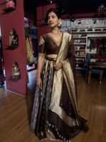 Brown Embroidered Tissue Silk Lehenga Set of 3