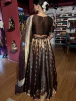 Brown Embroidered Tissue Silk Lehenga Set of 3 - Image 7