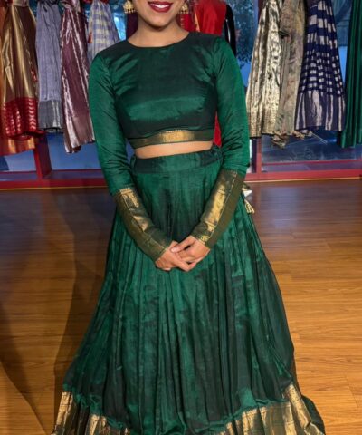 Bottle Green Silk Lehenga (Set of 2)