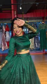Bottle Green Silk Lehenga (Set of 2) - Image 4