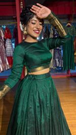 Bottle Green Silk Lehenga (Set of 2) - Image 3