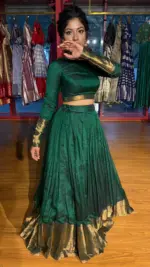 Bottle Green Silk Lehenga (Set of 2) - Image 2