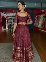 Arakku Brown Kanchivaram Silk Lehenga Set of 2