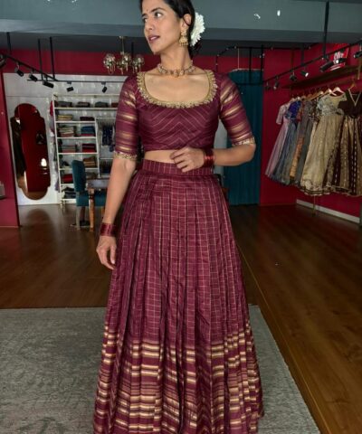 Arakku Brown Kanchivaram Silk Lehenga Set of 2