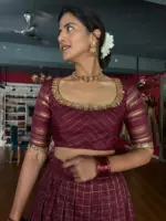 Arakku Brown Kanchivaram Silk Lehenga Set of 2 - Image 3
