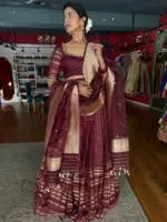 Arakku Brown Kanchivaram Silk Lehenga Set of 3 - Image 2