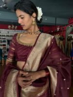 Arakku Brown Kanchivaram Silk Lehenga Set of 3 - Image 5