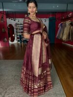 Arakku Brown Kanchivaram Silk Lehenga Set of 3 - Image 4