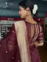 Arakku Brown Kanchivaram Silk Lehenga Set of 3 - Image 6