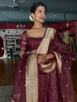 Arakku Brown Kanchivaram Silk Lehenga Set of 3