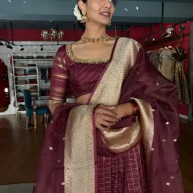 Arakku Brown Kanchivaram Silk Lehenga Set of 3