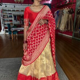 Gold Paithani Embroidered Tissue Silk Lehenga Set of 3