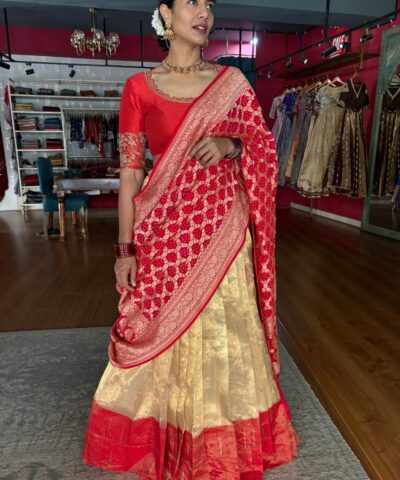 Gold Paithani Embroidered Tissue Silk Lehenga Set of 3