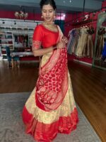 Gold Paithani Embroidered Tissue Silk Lehenga Set of 3 - Image 2