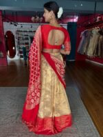 Gold Paithani Embroidered Tissue Silk Lehenga Set of 3 - Image 5