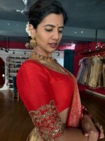 Gold Paithani Embroidered Tissue Silk Lehenga Set of 3 - Image 4