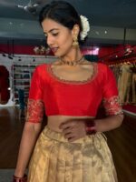 Gold Paithani Embroidered Tissue Silk Lehenga Set of 2 - Image 6