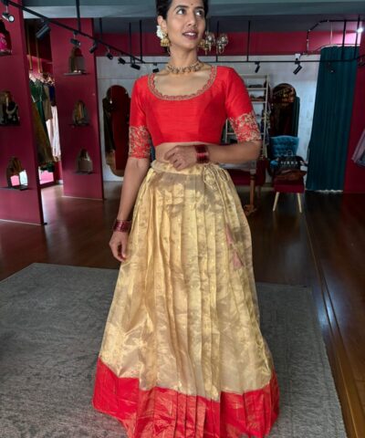 Gold Paithani Embroidered Tissue Silk Lehenga Set of 2