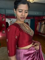 Maroon Hand Embroidered Silk Blouse - Image 2