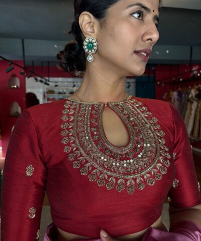 Maroon Hand Embroidered Silk Blouse