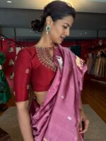 Onion Pink Handwoven Banarasi Silk Saree with Gold Silver Zari Motifs - Image 5