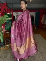Onion Pink Handwoven Banarasi Silk Saree with Gold Silver Zari Motifs - Image 7