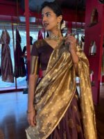 Dark Brown Silk Lehenga Set Of 3 - Image 5