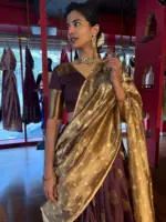 Dark Brown Silk Lehenga Set Of 3 - Image 5