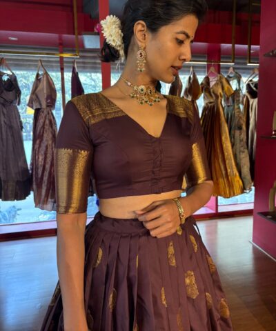 Dark Brown Silk Lehenga Set Of 2