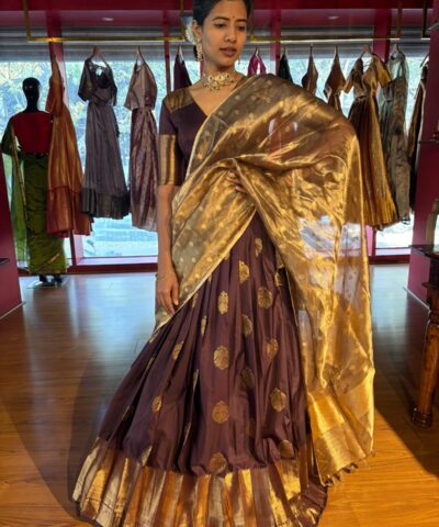 Dark Brown Silk Lehenga Set Of 3