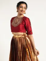 Maroon Hand Embroidered Silk Blouse - Image 2