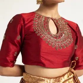 Maroon Hand Embroidered Silk Blouse